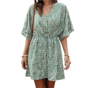 Zxzy Green and White Floral Dress